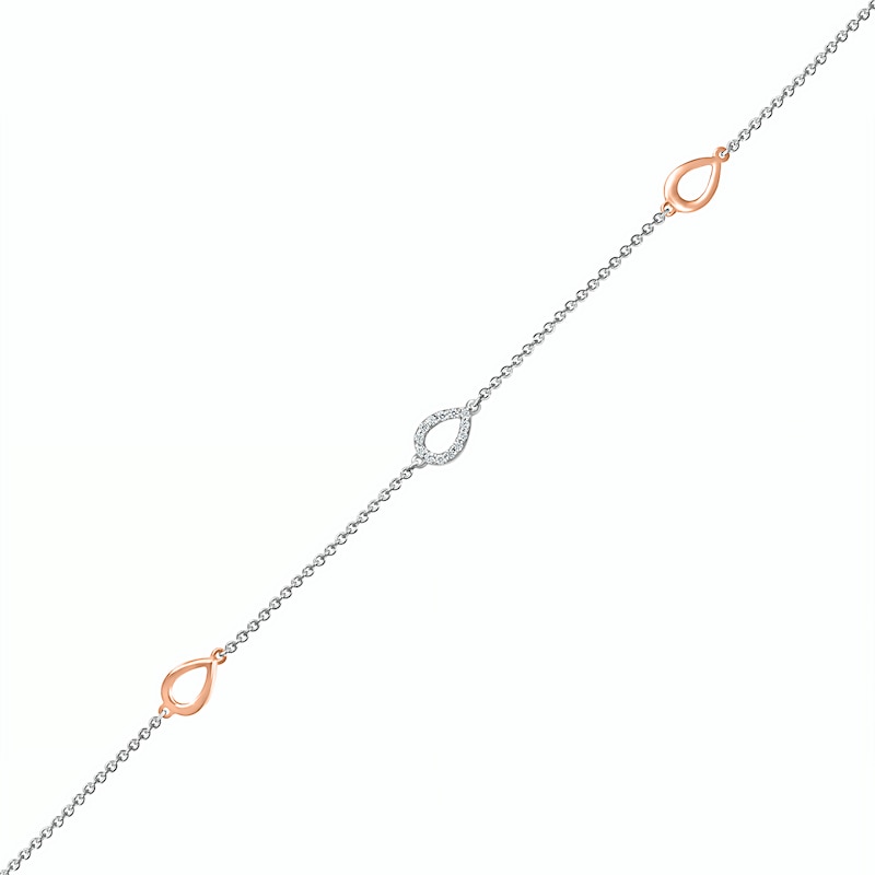 0.04 CT. T.W. Diamond Teardrop Station Anklet in Sterling Silver and 10K Rose Gold – 10"