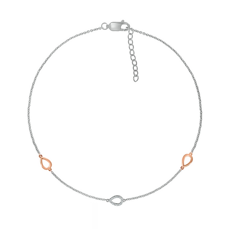 Main Image 2 of 0.04 CT. T.W. Diamond Teardrop Station Anklet in Sterling Silver and 10K Rose Gold – 10"