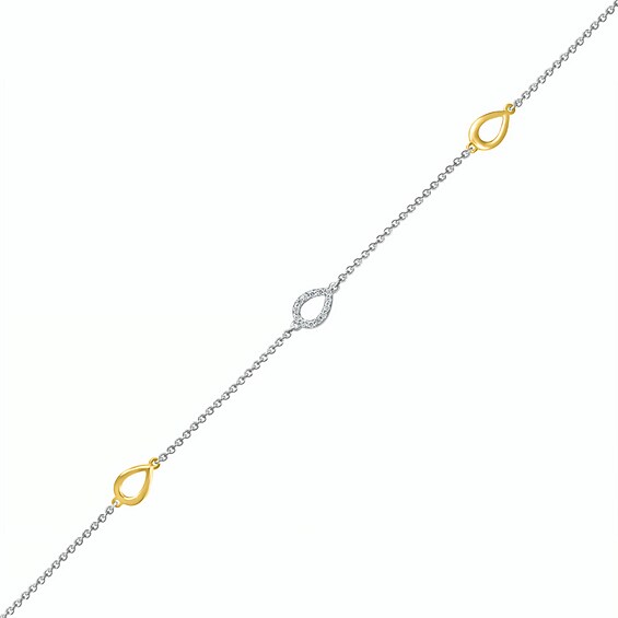 0.04 CT. T.W. Diamond Teardrop Station Anklet in Sterling Silver and 10K Gold – 10"