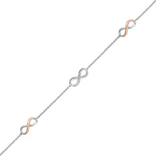 Diamond Accent Infinity Trio Anklet in Sterling Silver and 10K Rose Gold – 10"