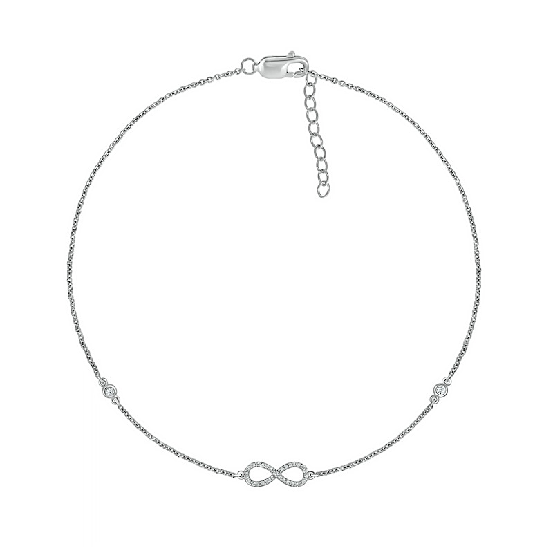 Main Image 2 of 0.085 CT. T.W. Diamond Infinity Anklet in Sterling Silver – 10&quot;