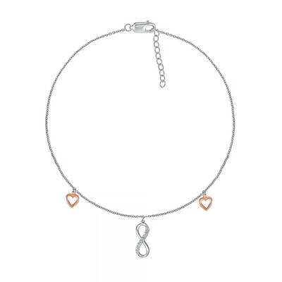 0.04 CT. T.W. Diamond Infinity Heart Anklet in Sterling Silver and 10K Rose Gold – 10"