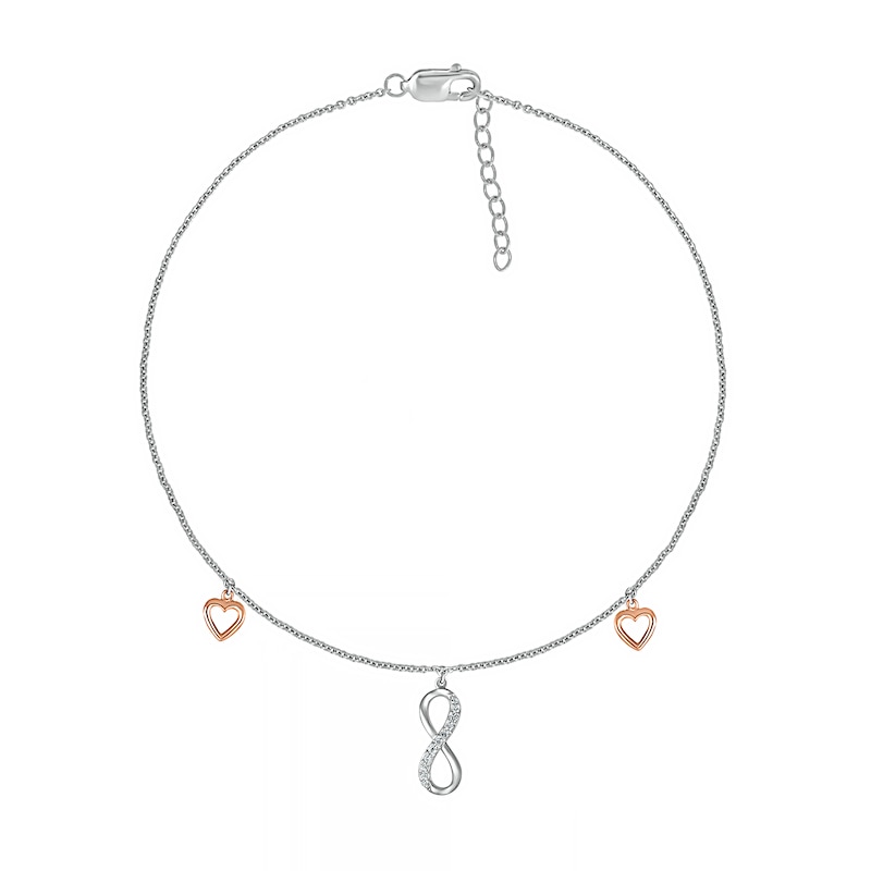 Main Image 2 of 0.04 CT. T.W. Diamond Infinity Heart Anklet in Sterling Silver and 10K Rose Gold – 10"