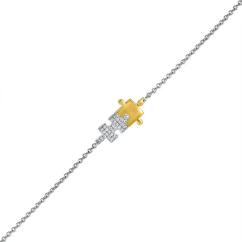 0.04 CT. T.W. Diamond Puzzle Piece Anklet in Sterling Silver and 10K Gold – 10"