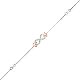 0.04 CT. T.W. Diamond Infinity Heart Anklet in Sterling Silver and 10K Rose Gold – 10"