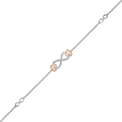 0.04 CT. T.W. Diamond Infinity Heart Anklet in Sterling Silver and 10K Rose Gold – 10"