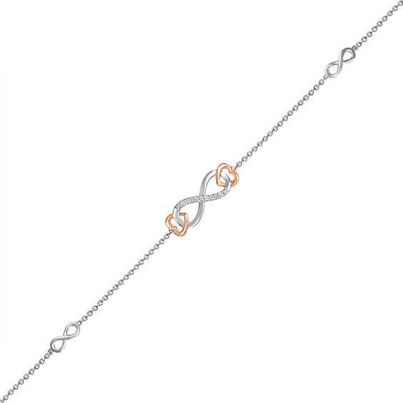 0.04 CT. T.W. Diamond Infinity Heart Anklet in Sterling Silver and 10K Rose Gold – 10"
