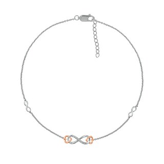 0.04 CT. T.W. Diamond Infinity Heart Anklet in Sterling Silver and 10K Rose Gold – 10"
