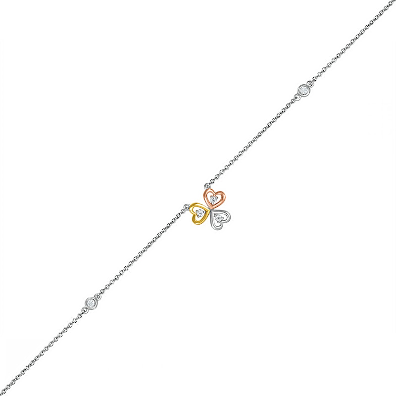 Main Image 1 of 0.04 CT. T.W. Diamond Triple Heart Anklet in Sterling Silver and 10K Two-Tone Gold – 10"