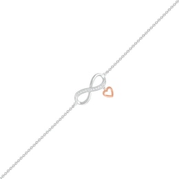0.04 CT. T.W. Diamond Infinity with Heart Dangle Anklet in Sterling Silver and 10K Rose Gold – 10"