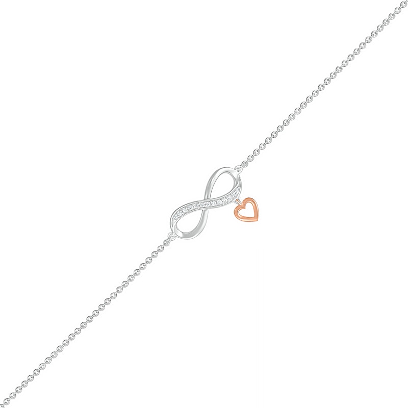 0.04 CT. T.W. Diamond Infinity with Heart Dangle Anklet in Sterling Silver and 10K Rose Gold – 10"|Peoples Jewellers