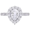Pear-Shaped White Lab-Created Sapphire and Diamond Accent Frame Art Deco Engagement Ring in 10K White Gold