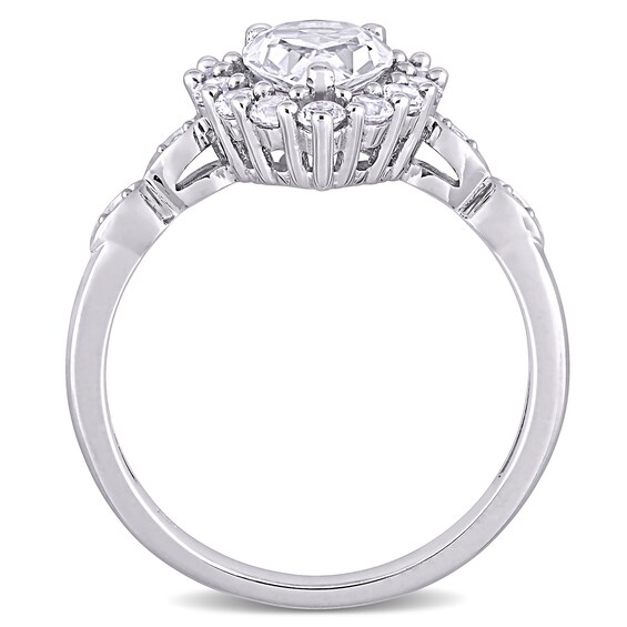 Pear-Shaped White Lab-Created Sapphire and Diamond Accent Frame Art Deco Engagement Ring in 10K White Gold