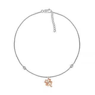 Diamond Accent Four Leaf Clover Anklet in Sterling Silver and 10K Rose Gold – 10"