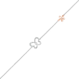 0.04 CT. T.W. Diamond Butterfly and Flower Anklet in Sterling Silver and 10K Rose Gold – 10"
