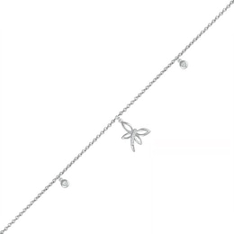 0.04 CT. T.W. Diamond Dragonfly Anklet in Sterling Silver – 10&quot;