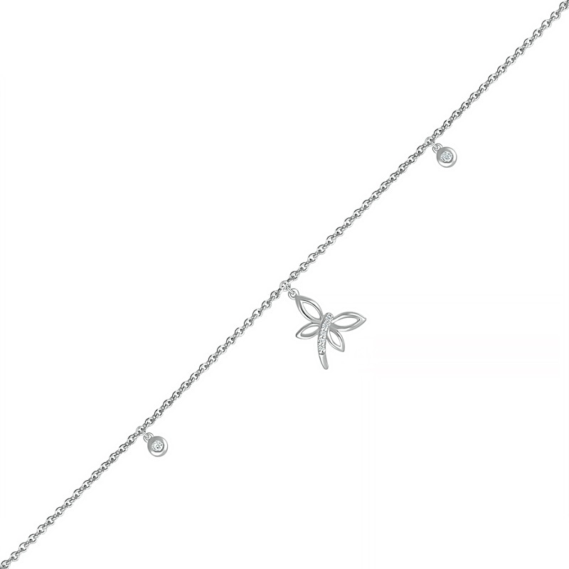 Main Image 1 of 0.04 CT. T.W. Diamond Dragonfly Anklet in Sterling Silver – 10"