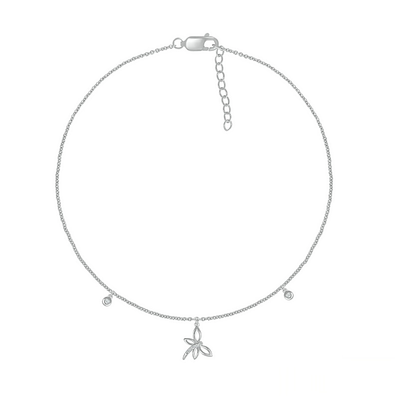 Main Image 2 of 0.04 CT. T.W. Diamond Dragonfly Anklet in Sterling Silver – 10"