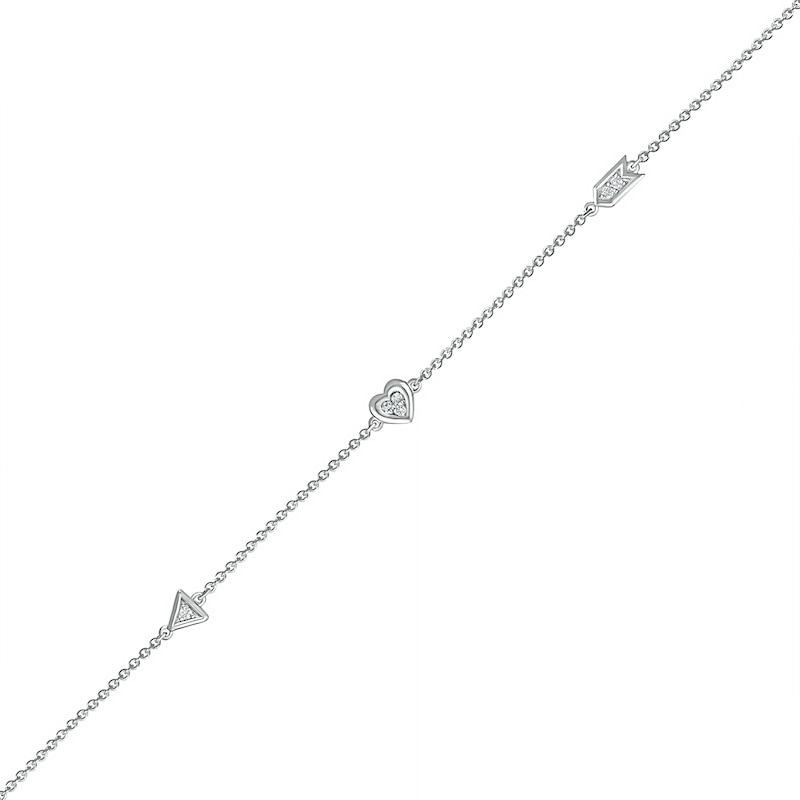 Main Image 1 of 0.04 CT. T.W. Diamond Heart Arrow Anklet in Sterling Silver – 10"