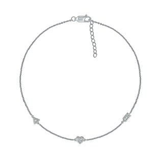 0.04 CT. T.W. Diamond Heart Arrow Anklet in Sterling Silver – 10"