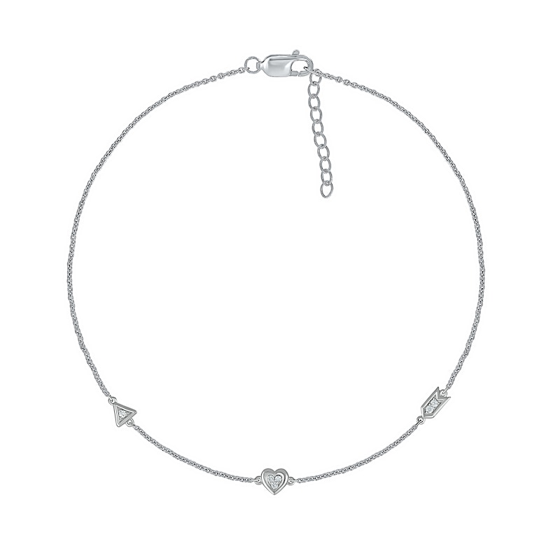 Main Image 2 of 0.04 CT. T.W. Diamond Heart Arrow Anklet in Sterling Silver – 10"