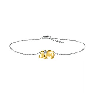 Diamond Accent Elephant Anklet in Sterling Silver and 10K Gold – 10"