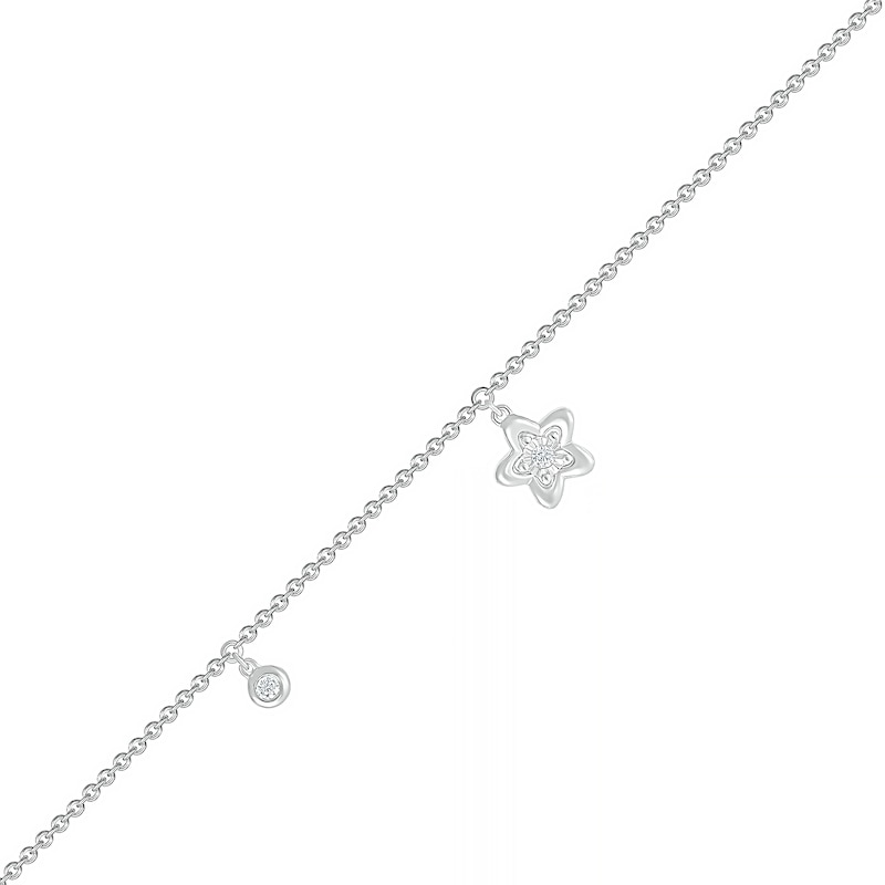 Main Image 1 of Diamond Accent Flower Anklet in Sterling Silver – 10"
