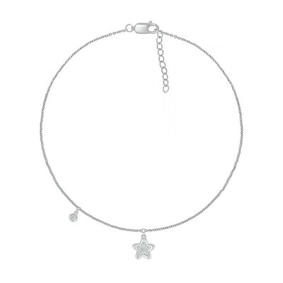 Diamond Accent Flower Anklet in Sterling Silver – 10"