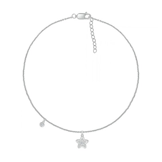 Diamond Accent Flower Anklet in Sterling Silver – 10"