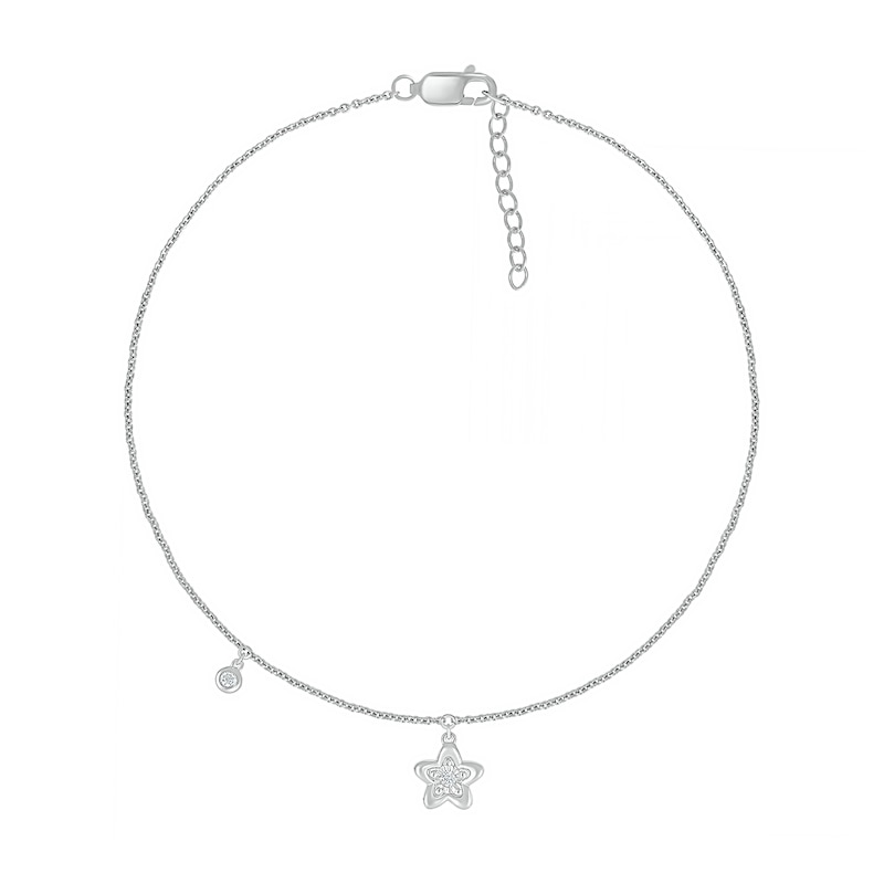 Main Image 2 of Diamond Accent Flower Anklet in Sterling Silver – 10"