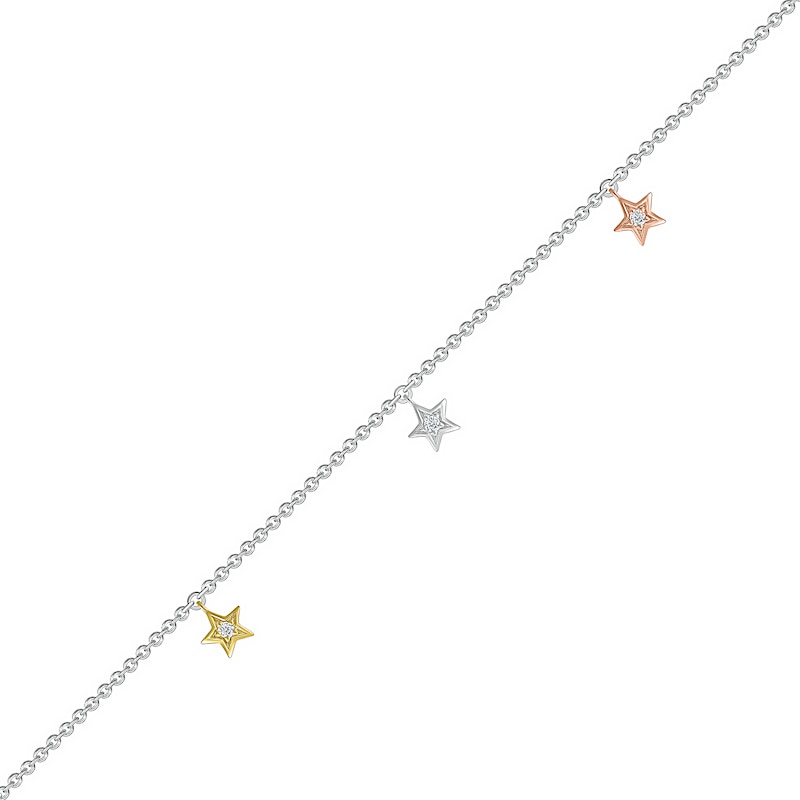 Main Image 1 of Diamond Accent Triple Star Anklet in Sterling Silver and 10K Two-Tone Gold – 10"