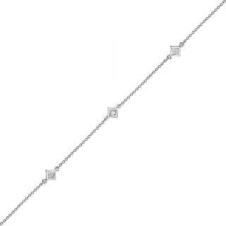 0.04 CT. T.W. Diamond Triple Tilted Square Frame Anklet in Sterling Silver – 10"