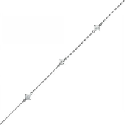 0.04 CT. T.W. Diamond Triple Tilted Square Frame Anklet in Sterling Silver – 10"