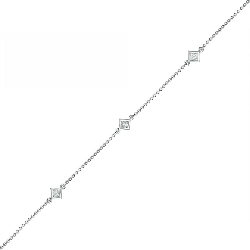 0.04 CT. T.W. Diamond Triple Tilted Square Frame Anklet in Sterling Silver – 10"
