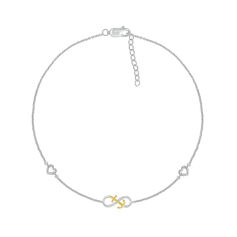0.04 CT. T.W. Diamond Infinity Anchor Anklet in Sterling Silver and 10K Gold – 10"