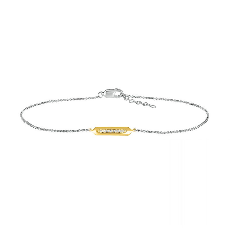 Main Image 2 of 0.04 CT. T.W. Diamond Bar Anklet in Sterling Silver and 10K Gold – 10"