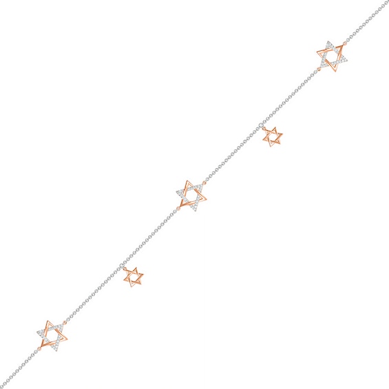 0.115 CT. T.W. Diamond Star of David Anklet in Sterling Silver and 10K Rose Gold – 10"