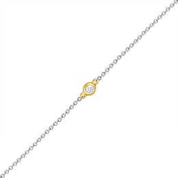 Diamond Accent Solitaire Circle Anklet in Sterling Silver and 10K Gold – 10"
