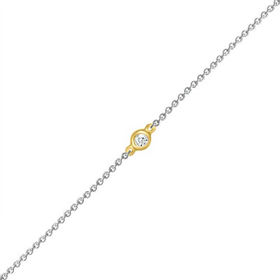 Diamond Accent Solitaire Circle Anklet in Sterling Silver and 10K Gold – 10"