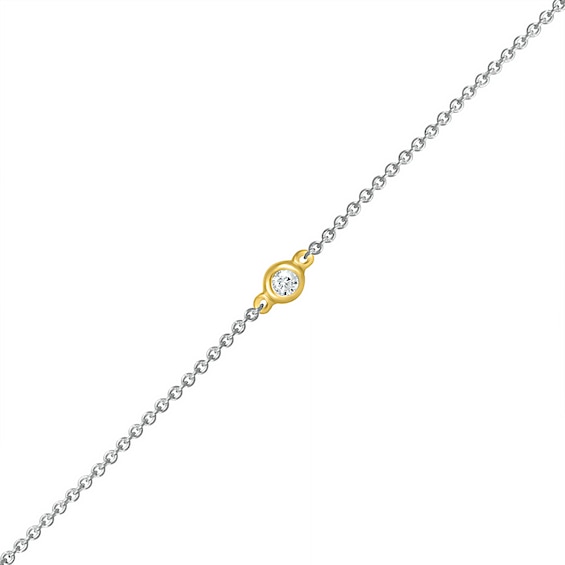 Diamond Accent Solitaire Circle Anklet in Sterling Silver and 10K Gold – 10"