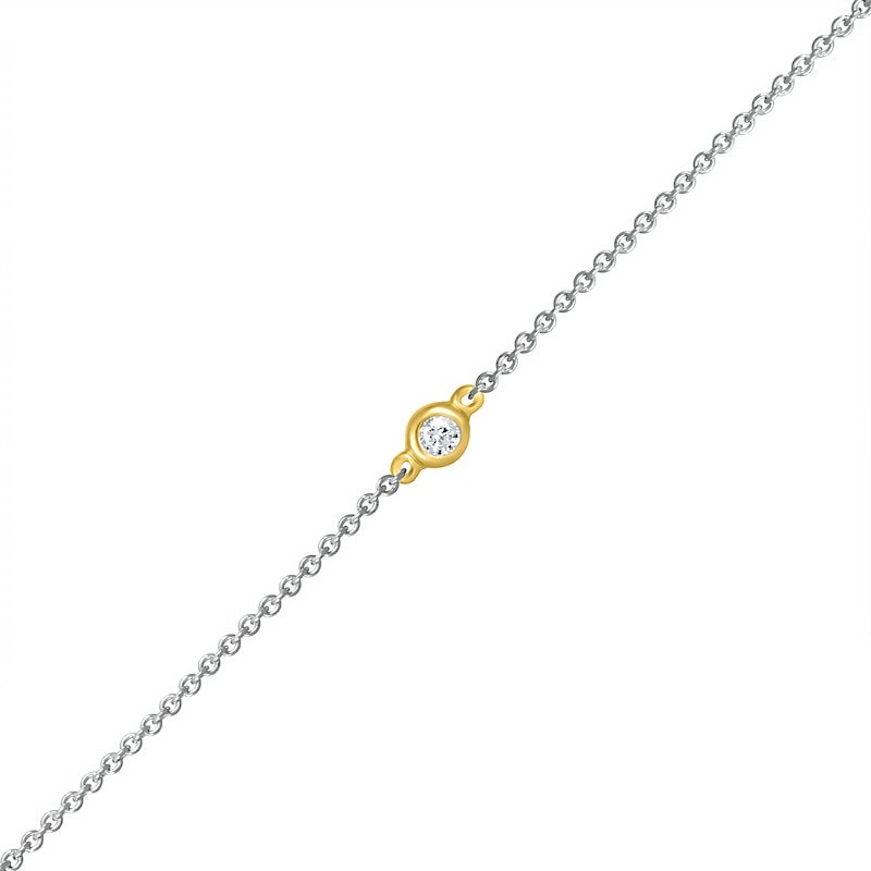 Main Image 1 of Diamond Accent Solitaire Circle Anklet in Sterling Silver and 10K Gold – 10"