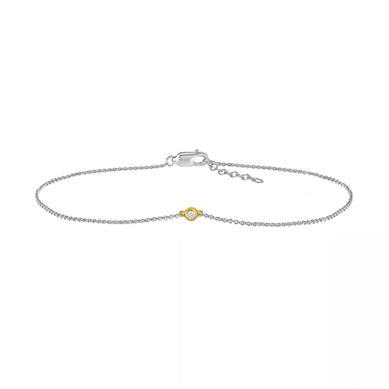 Main Image 2 of Diamond Accent Solitaire Circle Anklet in Sterling Silver and 10K Gold – 10"