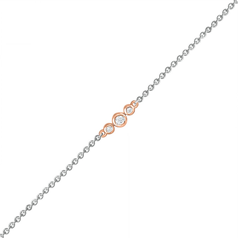 Main Image 1 of 0.065 CT. T.W. Diamond Circle Trio Anklet in Sterling Silver and 10K Rose Gold – 10"