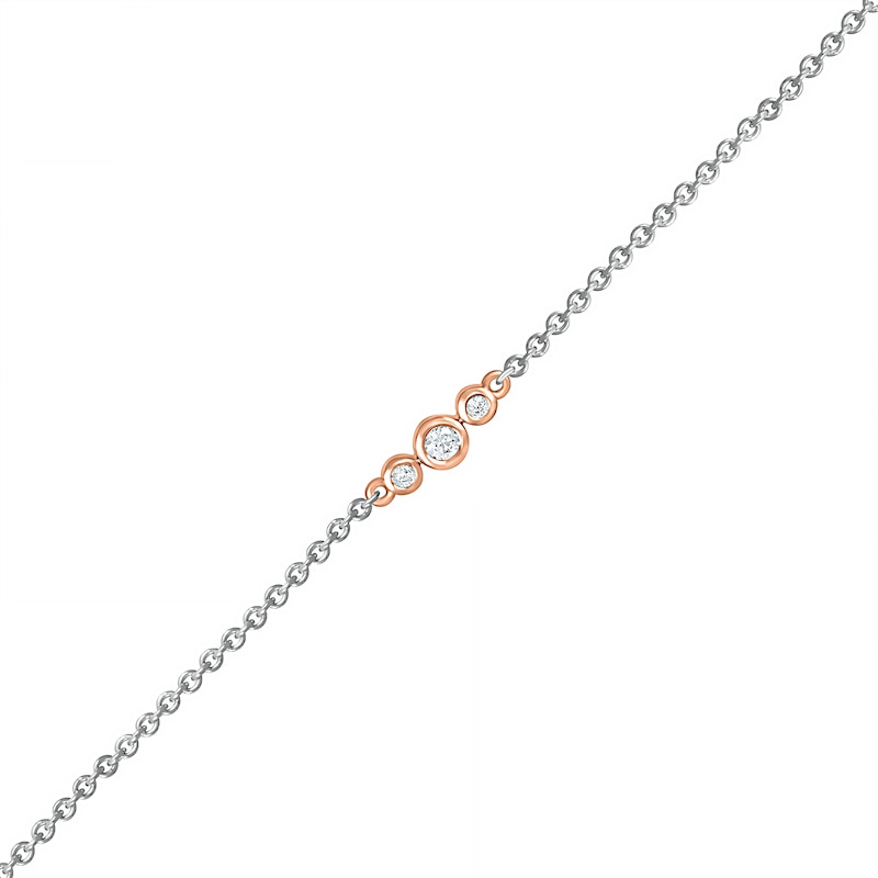 0.065 CT. T.W. Diamond Circle Trio Anklet in Sterling Silver and 10K Rose Gold – 10"|Peoples Jewellers