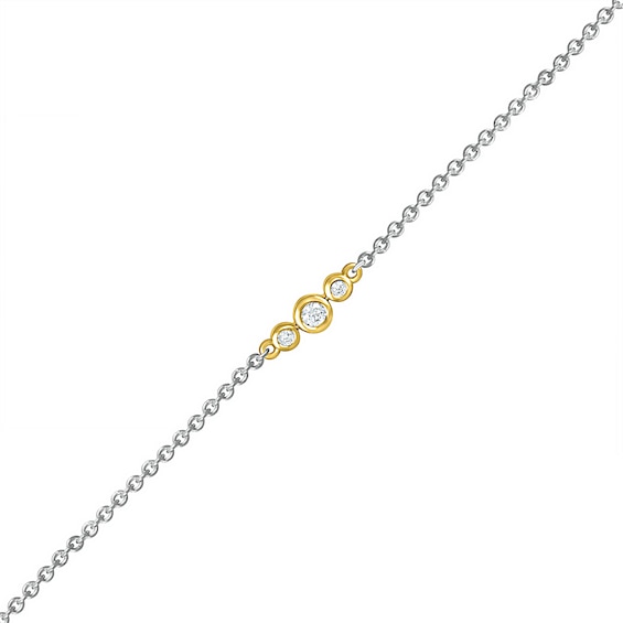 0.065 CT. T.W. Diamond Circle Trio Anklet in Sterling Silver and 10K Gold – 10"
