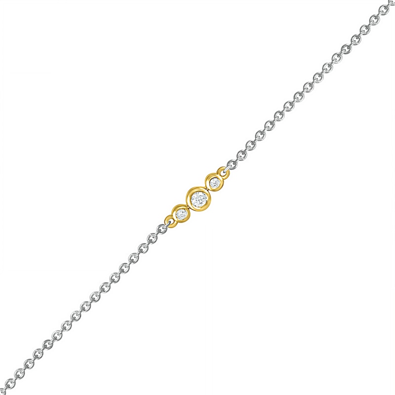 0.065 CT. T.W. Diamond Circle Trio Anklet in Sterling Silver and 10K Gold – 10"|Peoples Jewellers