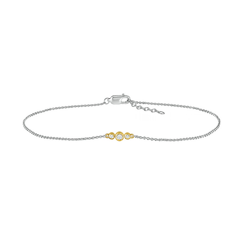 Main Image 2 of 0.065 CT. T.W. Diamond Circle Trio Anklet in Sterling Silver and 10K Gold – 10"