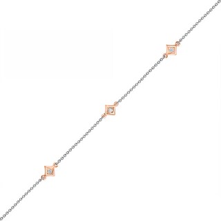 0.04 CT. T.W. Diamond Triple Tilted Square Frame Anklet in Sterling Silver with 14K Rose Gold Plate – 10"