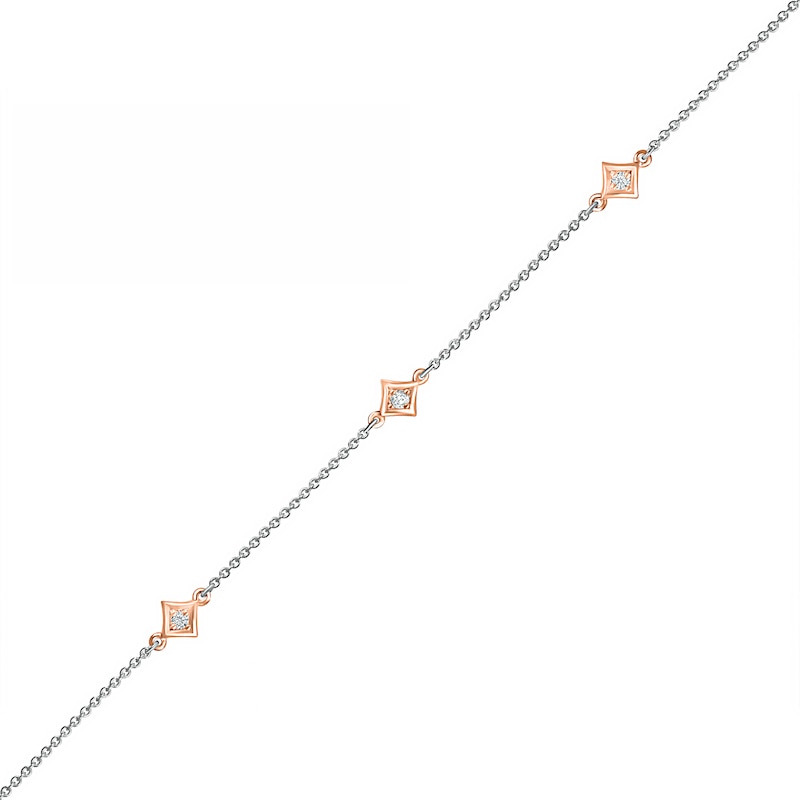 Main Image 1 of 0.04 CT. T.W. Diamond Triple Tilted Square Frame Anklet in Sterling Silver with 14K Rose Gold Plate – 10"