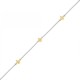 0.04 CT. T.W. Diamond Triple Tilted Square Frame Anklet in Sterling Silver with 14K Gold Plate – 10"
